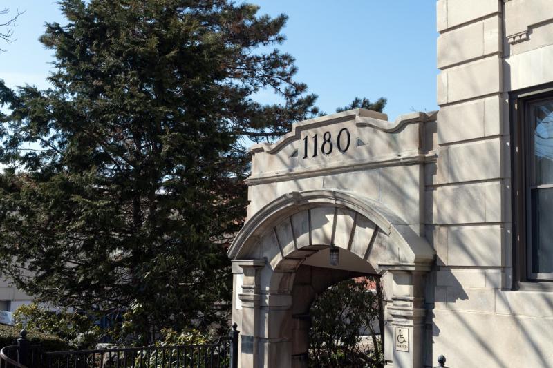 exterior of a building that says 1180